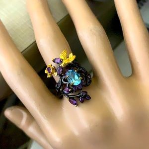 NEW Topaz Amethyst 925 Rhodium over Silver Ring